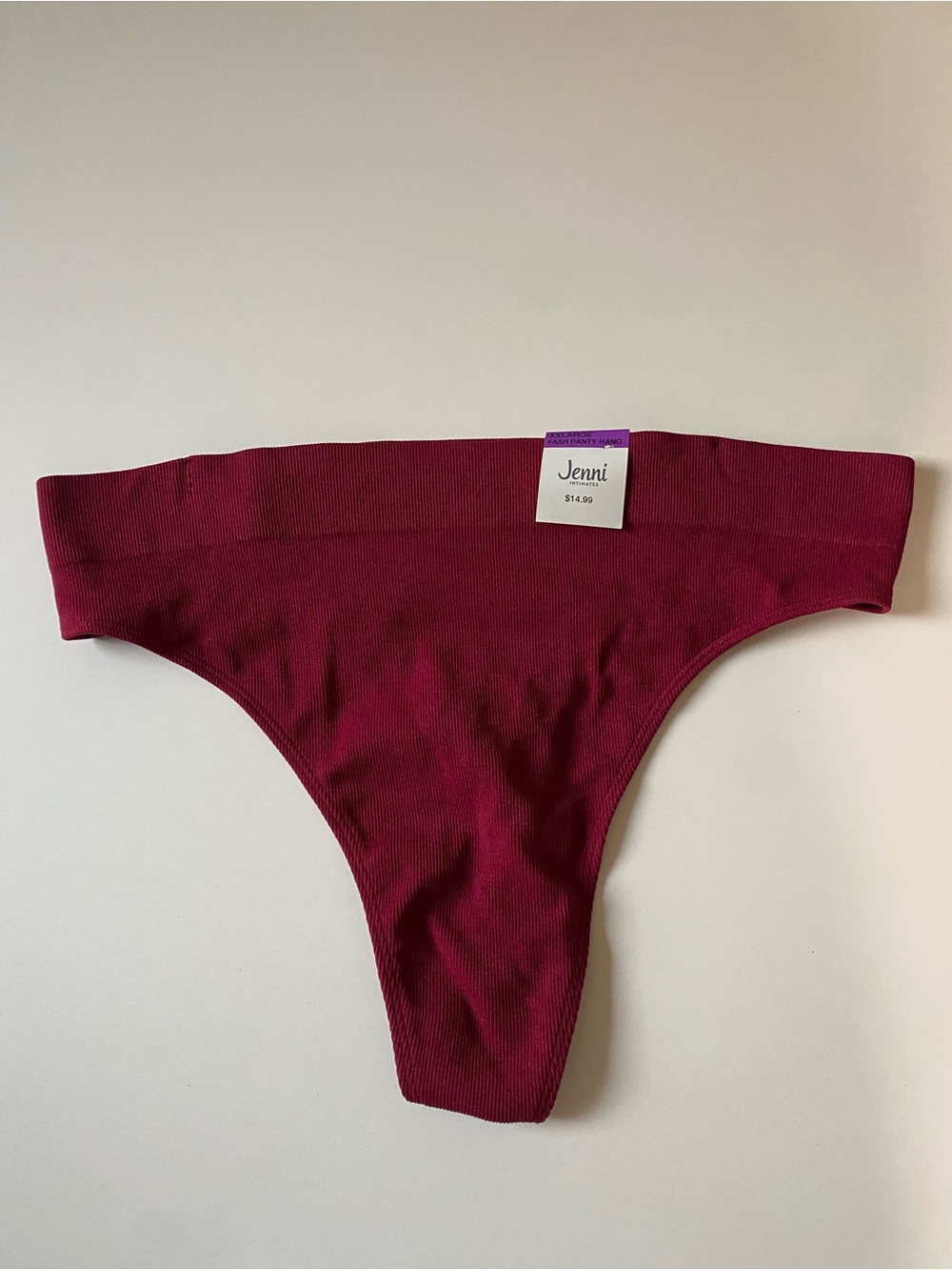 Jenni Intimates Seamless Ribbed Hi-Cut Thong in Wine Red NWT